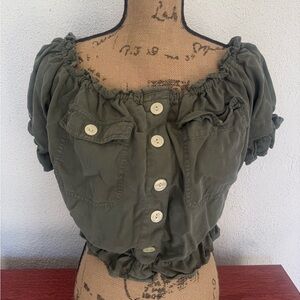 American Eagle Outfitters Dark Green Button-Up Blouse